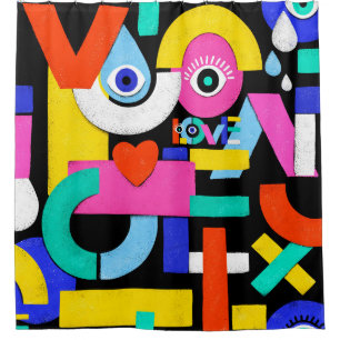 Rideaux De Douche Motif abstrait coloré avec l'amour du mot à l'inté