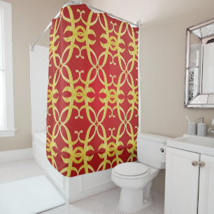 Rideaux De Douche Motif abstrait en faux or sur rouge