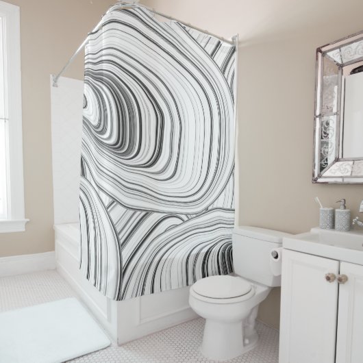 Rideaux De Douche Motif Abstrait gris blanc moderne (En situation)