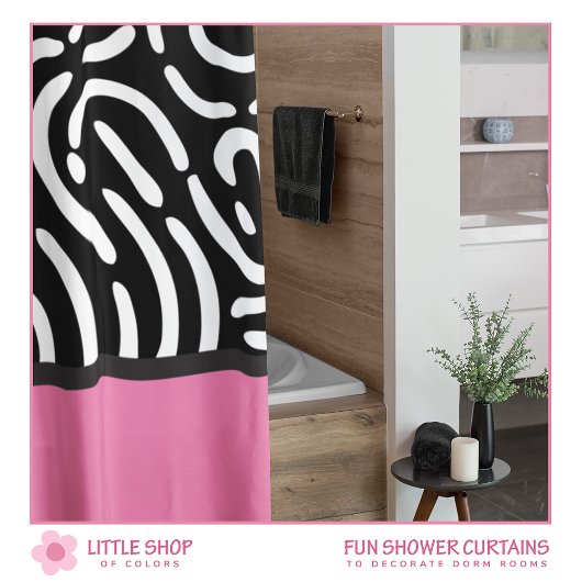 Rideaux De Douche Motif Abstrait Moderne Rose et Noir Chambre d'étud