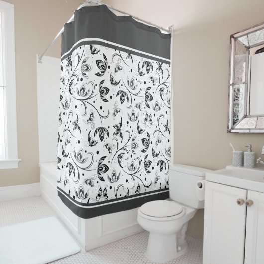 Rideaux De Douche Motif Abstrait noir et blanc (En situation)