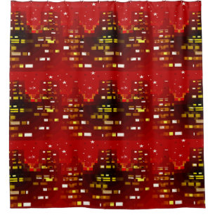 Rideaux De Douche Motif Abstrait Red Starry Night City Skyline