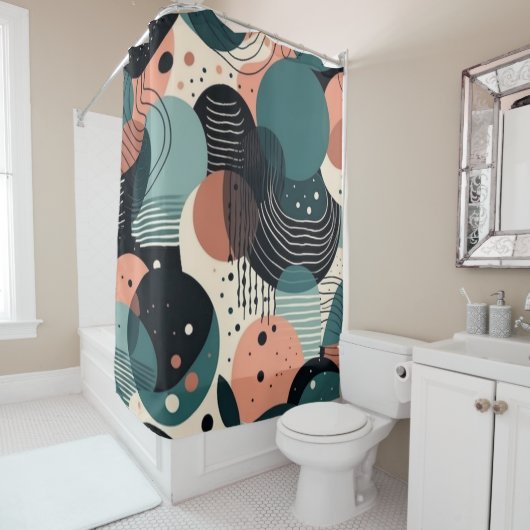 Rideaux De Douche Motif Abstrait sans fil minimal - géométrique (8) (En situation)
