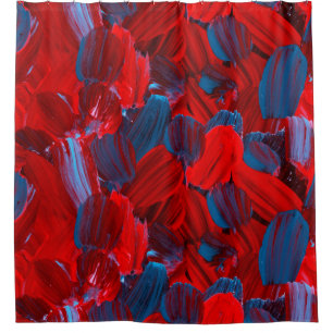 Rideaux De Douche motif Abstrait transparent en rouge et bleu