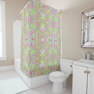 Rideaux De Douche Motif Abstrait Trippy Retro Rose et Lime Green