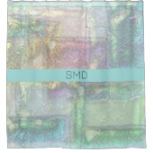 Rideaux De Douche Motif Abstrait vert bleu rose texturé (Devant)