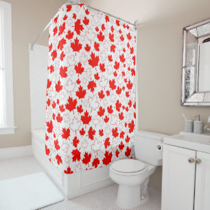 Rideaux De Douche Motif aléatoire blanc blanc rouge Feuille d'érab