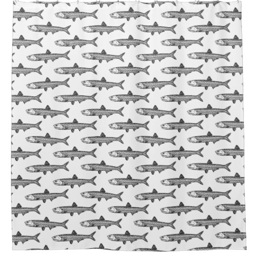 Rideaux De Douche Motif Anchois - Noir sur Blanc (Devant)