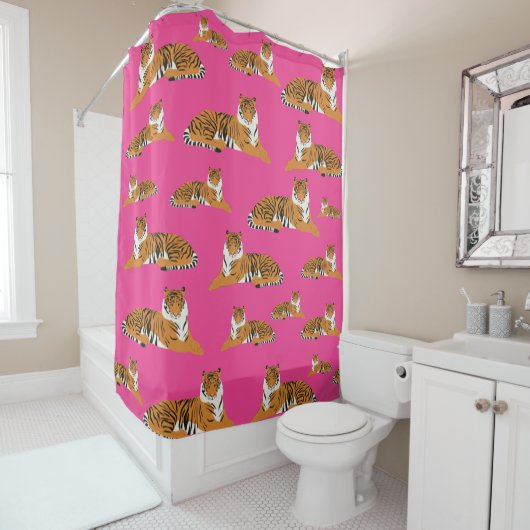 Rideaux De Douche Motif animal de tigre orange rose (En situation)