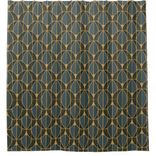 Rideaux De Douche Motif Art Déco avec formes géométriques dorées Dou
