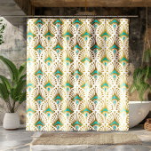 Rideaux De Douche Motif Art déco or et bleu sur blanc