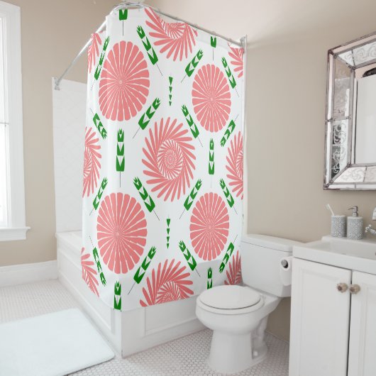 Rideaux De Douche motif aux fleurs roses (En situation)