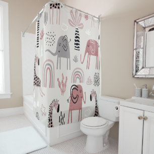 Rideaux De Douche motif avec des éléphants et des girafes mignons gé