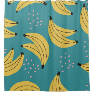 Rideaux De Douche motif banane vintage, arrière - plan bleu.