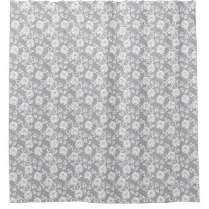 Rideaux De Douche Motif blanc de dentelle sur l'arrière - plan gris