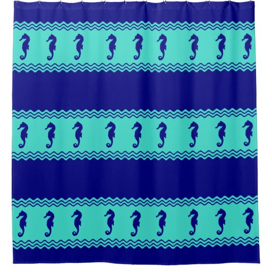 Rideaux De Douche Motif bleu côtier d'hippocampes d'océan de (Devant)