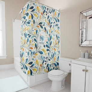 Rideaux De Douche Motif bleu et or Paisley Leaf (2)