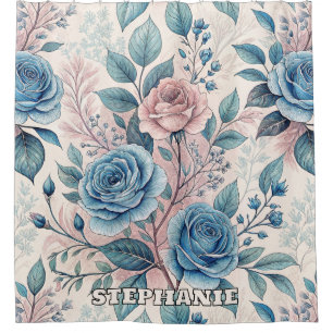 Rideaux De Douche Motif bleu et rose sur blanc doux