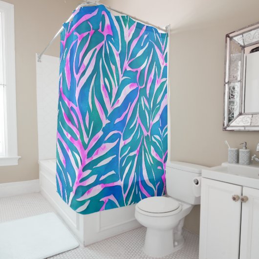 Rideaux De Douche Motif bleu-vert tropical (En situation)