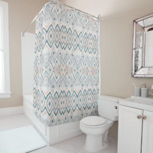 Rideaux De Douche Motif Boho Turquoise Peach Pale Grey Chevron