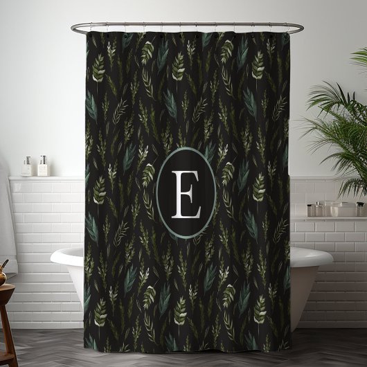 Rideaux De Douche Motif botanique de feuilles vertes Monogram