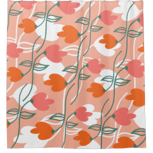 Rideaux De Douche Motif botanique dessiné à la main orange florales