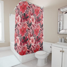 Motif botanique floral à l'Hibiscus rouge et rose