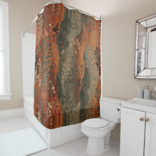 Rideaux De Douche Motif botanique terracotta sage boho foncé