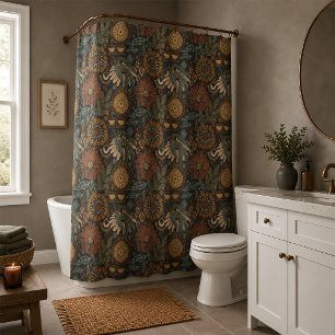 Rideaux De Douche Motif botanique terracotta sage boho foncé