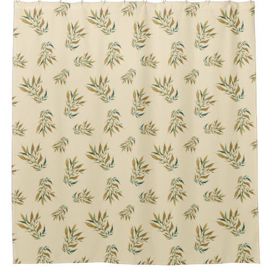 Rideaux De Douche Motif Botany de luxe avec Feuilles dorés et verts (Devant)