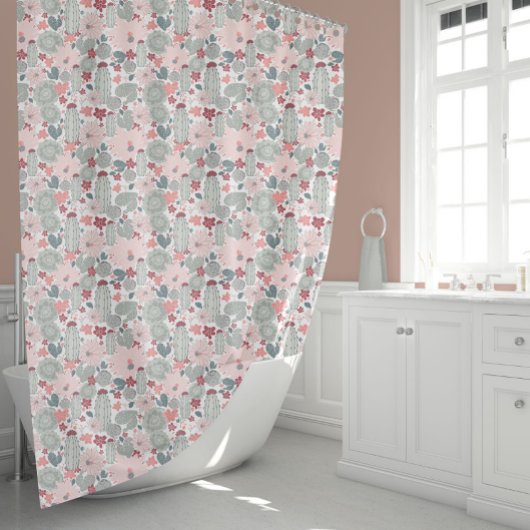 Rideaux De Douche Motif Cactus Pink Mint Succulents