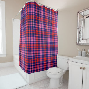 Rideaux De Douche Motif carreaux tartan bleu marine rouge rose