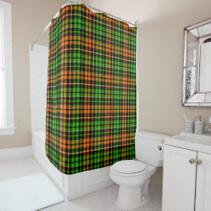 Rideaux De Douche Motif carreaux tartan vert orange noir
