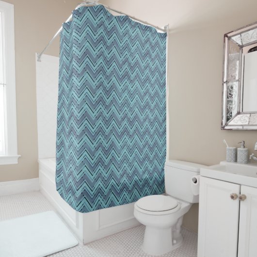 Rideaux De Douche Motif chevron bleu (En situation)