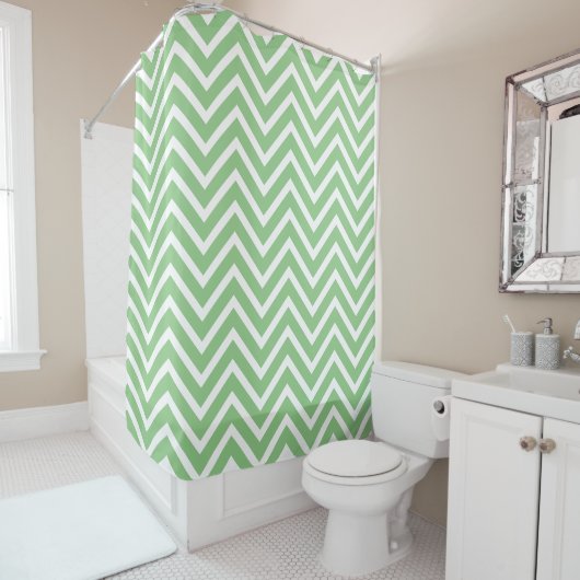 Rideaux De Douche Motif Chevron Décoratif Sage Et Blanc (En situation)