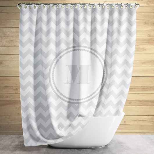 Rideaux De Douche Motif Chevron Gris Blanc Gris Monogrammé