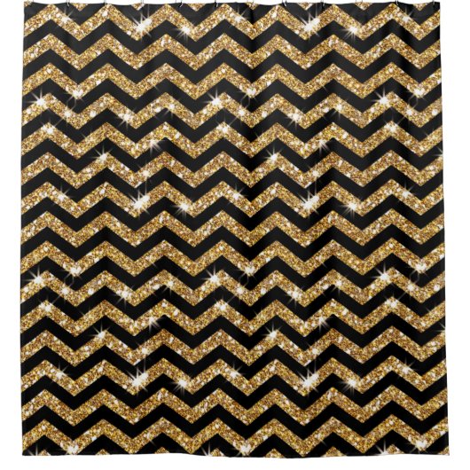 Rideaux De Douche Motif Chevron noir et or (Devant)