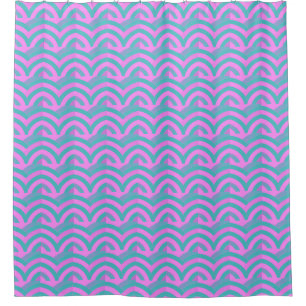 Rideaux De Douche motif chevrons rose/turquoise moderne