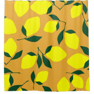 Rideaux De Douche Motif citron simple, arrière - plan orange.