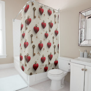 Rideaux De Douche Motif Cœurs et Clés Vintage
