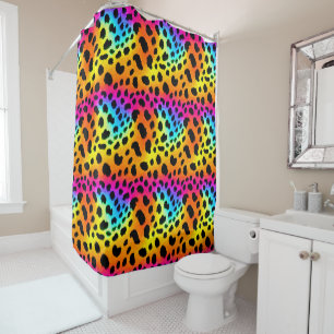 Rideaux De Douche Motif coloré Rainbow Cheetah sans couture