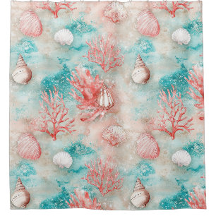 Rideaux De Douche Motif Coquillages et Vagues Océaniques (11)