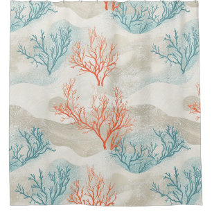Rideaux De Douche Motif corail côtier à l'aquarelle Boho Luxe (6)