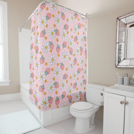 Rideaux De Douche Motif Daisy Fraise d'Été (En situation)