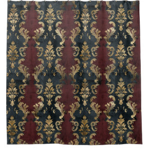 Rideaux De Douche Motif Damask Noir Or Persan (1)