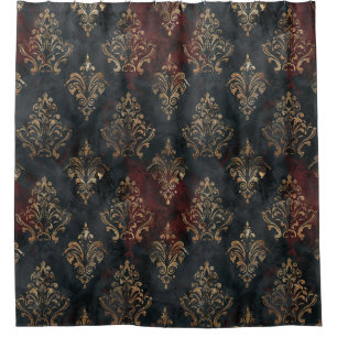 Rideaux De Douche Motif Damask Noir Or Persan (2)