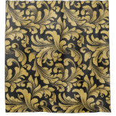 Rideaux De Douche Motif damassé baroque noir et or (Devant)