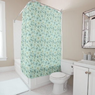 Rideaux De Douche Motif damassé fleuri de style vintage bleu