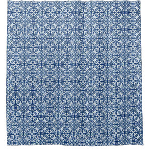 Rideaux De Douche Motif damassé Ikat - Bleu de cobalt et blanc