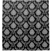 Rideaux De Douche Motif Damassé Rococo Gris sur Fond Noir (Devant)